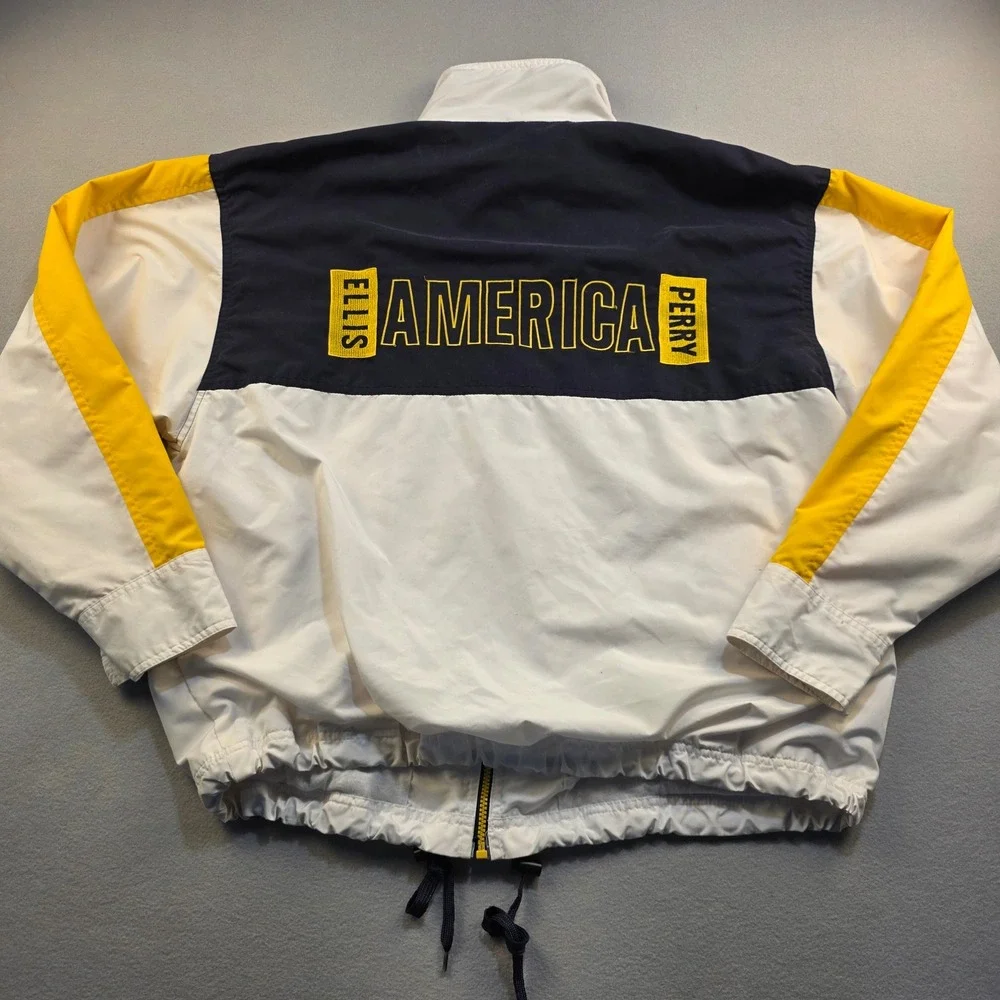 Vintage Perry Ellis America Windbreaker Jacket Mens‎ Large White Navy Yellow 90s - Picture 2 of 10